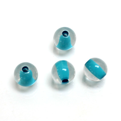 Plastic Bead - Color Lined Smooth Large Hole - Round 10MM CRYSTAL LIGHT TURQUOISE