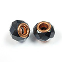 Glass Faceted Bead with Large Hole Copper Plated Center - Round 14x9MM HEMATITE COATED