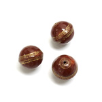 Plastic Engraved Bead -  Gold Tapestry Round 12MM COCO BROWN