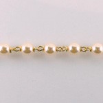 Glass Pearl Linked Bead Chain (with Locked-Link) - Round 6MM CREME-GOLD