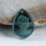 Preciosa Glass Engraved Pendant - Cut Top with Intaglio Back WOMAN'S Head - Shield 23x16MM MONTANA