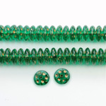 Czech Pressed Glass Engraved Bead - Spacer 08MM GOLD ON EMERALD