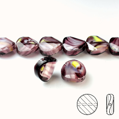 Chinese Cut Crystal Millefiori Bead - Round Twist 14MM PURPLE