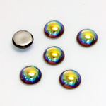 Glass Medium Dome Foiled Cabochon - Round 09MM BLACK DIAMOND AB