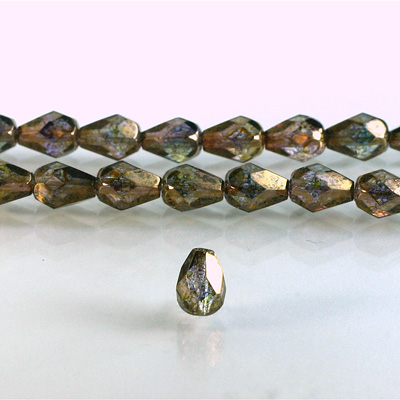 Czech Glass Fire Polish Bead - Pear 08x6MM LUMI COATED TAUPE