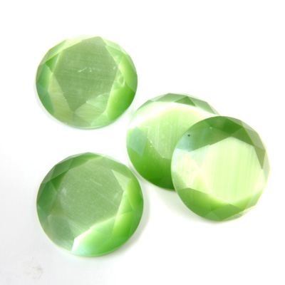 Fiber-Optic Flat Back Stone with Faceted Top and Table - Round 15MM CAT'S EYE LT GREEN