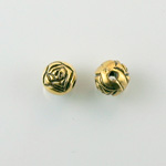 Metalized Plastic Engraved Bead - Rosebud  Round 08MM ANTIQUE GOLD