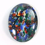 Glass Medium Dome Lampwork Cabochon - Oval 40x30MM BLACK MULTI OPAL (04460)