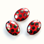 Pressed Glass Peacock Bead - Oval 18x13MM SHINY RED
