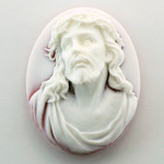 Plastic Cameo - Crown of Thorns Oval 40x30MM WHITE ON RUBY FS