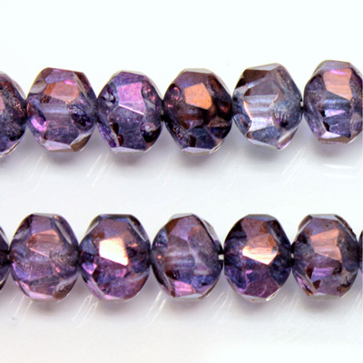 Czech Glass Fire Polished Bead - Rondelle Disc 8x6MM LUMI PURPLE