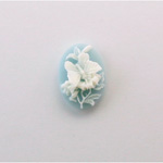 Plastic Cameo - Butterfly Oval 18x13MM WHITE ON BLUE