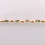 Linked Bead Chain Rosary Style with Glass Pearl Bead - Oval 6MM PINK-Brass