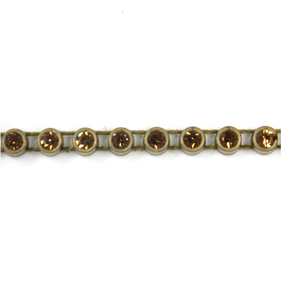 Plastic Rhinestone Banding 1 Row PP17 (SS8) SMOKE TOPAZ-ANTIQUE GOLD