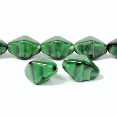 Czech Pressed Glass Bead - Lantern 16x13MM TIGEREYE GREEN