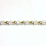 Linked Bead Chain Rosary Style with Glass Fire Polish Bead - Round 4MM WHITE OPAL-Brass