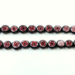 Glass Millefiori Bead - Flat Round 06x3MM BLACK WHITE RED (35)