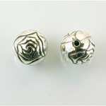 Metalized Plastic Engraved Bead - Rosebud  Round 12MM ANTIQUE SILVER