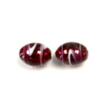 Czech Glass Lampwork Bead - Oval 14x10MM RUBY WHITE SWIRL SILVER LINE 90352