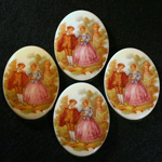 German Plastic Porcelain Decal Painting - Rococo (Scene 3) Oval 40x30MM ON CHALKWHITE BASE