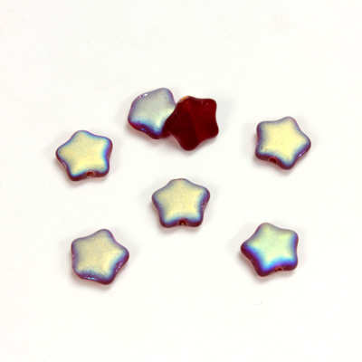 Czech Pressed Glass Bead - Star 08MM MATTE RUBY AB
