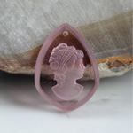 Preciosa Glass Engraved Pendant - Cut Top with Intaglio Back WOMAN'S Head - Shield 23x16MM LIGHT AMETHYST