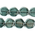 Czech Pressed Glass Bead - Smooth Flat Baroque Coin 15MM Coated BLACK DIAMOND