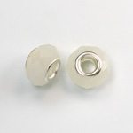 Glass Faceted Bead with Large Hole Silver Plated Center - Round 14x9MM OPAL WHITE