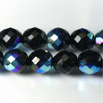 Czech Glass Fire Polish Bead - Round 12MM JET AB