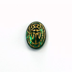 German Glass Flat Back Foiled Scarab with Gold Engraving - 14x10MM EMERALD