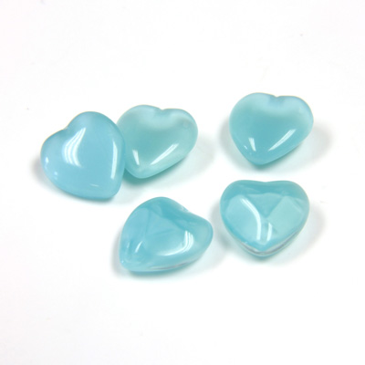Glass Point Back Buff Top Stone Opaque Doublet - Heart 09x8MM AQUA MOONSTONE
