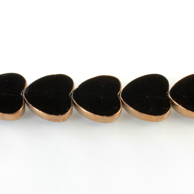 Glass Fire Polished Table Cut Window Bead - Heart 14MM JET with METALLIC COATING