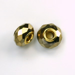 Glass Faceted Bead with Large Hole Gold Plated Center - Round 14x9MM COATGOLD