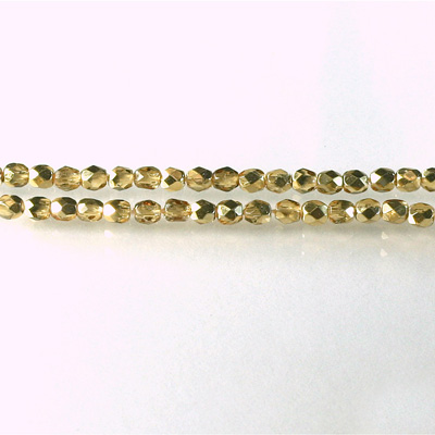 Czech Glass Fire Polish Bead - Round 03MM 1/2 Coated CRYSTAL/GOLD