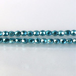 Czech Glass Pearl Faceted Fire Polish Bead - Round 04MM AQUA ON BLACK 72166