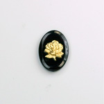 Glass Cameo Rose Oval 18x13MM GOLD ON JET