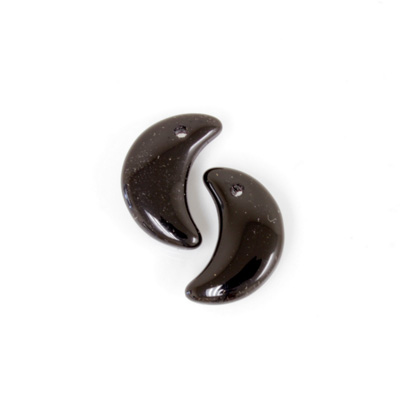 German Pressed Glass Pendant - Smooth Moon 15MM JET