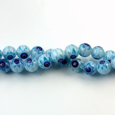 Glass Millefiori Bead - Round 06MM WHITE AQUA RED (15)