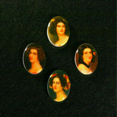 German Plastic Porcelain Decal Painting - Woman Portraits Oval 18x13MM ON CHALKWHITE BASE