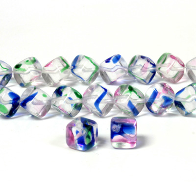 Czech Pressed Glass Bead - Cube with Diagonal Hole 08MM STRIPED CRYSTAL