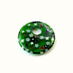 Glass Millefiori Pendant - Round Hoop 26MM GREEN WHITE (31)