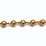 Linked Bead Chain Rosary Style with Glass Pearl Bead - Round 6MM GOLD-Brass