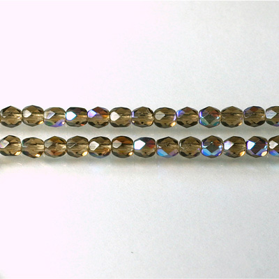Czech Glass Fire Polish Bead - Round 04MM SMOKE TOPAZ AB