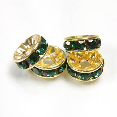 Czech Rhinestone Rondelle - Round 08MM EMERALD-GOLD