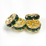Czech Rhinestone Rondelle - Round 08MM EMERALD-GOLD