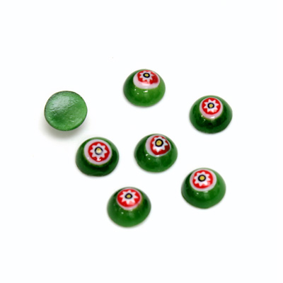 Glass Medium Dome Lampwork Cabochon - Round 07MM VENETIAN GREEN MOSAIC (04471)