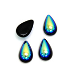 Glass Medium Dome Cabochon - Pear 13x8MM JET AB