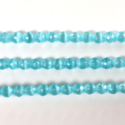 Fiber Optic Synthetic Cat's Eye Bead - Round Faceted 04MM CAT'S EYE AQUA