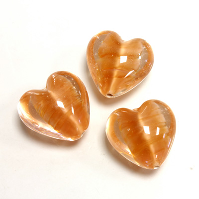 Glass Lampwork Bead - Heart Shape Smooth 18MM PORPHYR CRYSTAL ORANGE