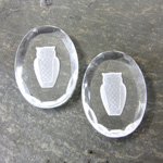 Glass Flat Back Reverse Carved Intaglio Back Owl Oval 25X18MM MATTE CRYSTAL on CRYSTAL